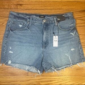 EXPRESS High Waisted 90's Light Wash Distressed Ripped Jean Denim Shorts 14 L XL